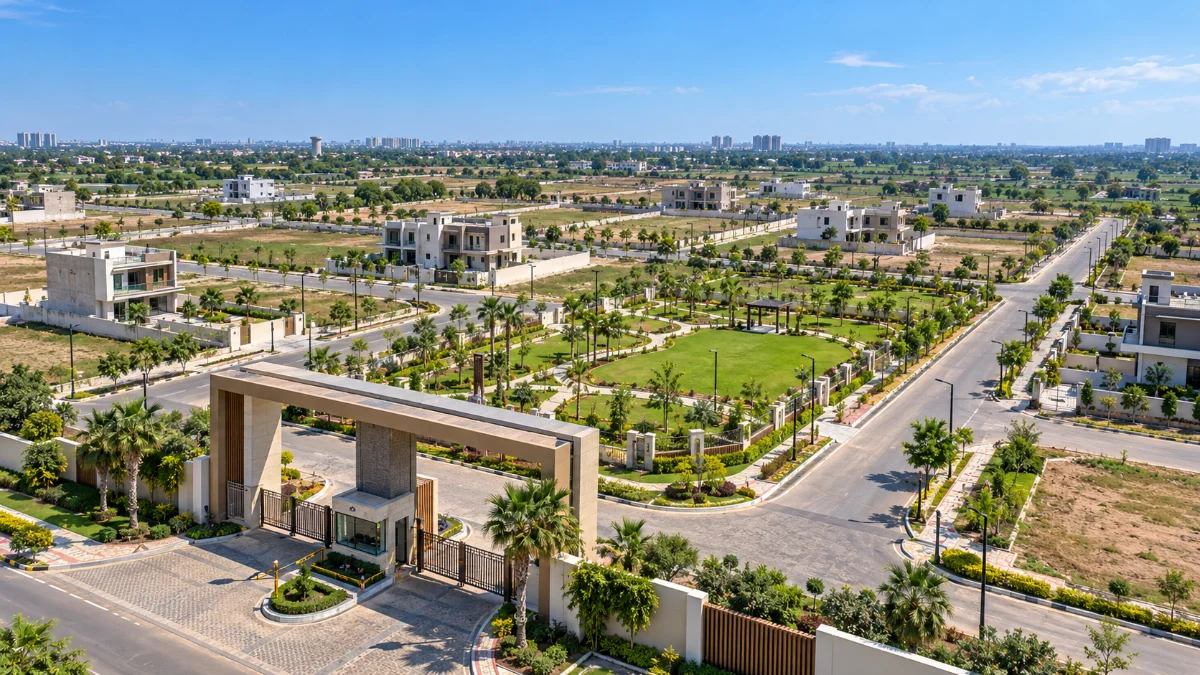 Plots in Sonipat - planned residential plotted development with roads and green spaces